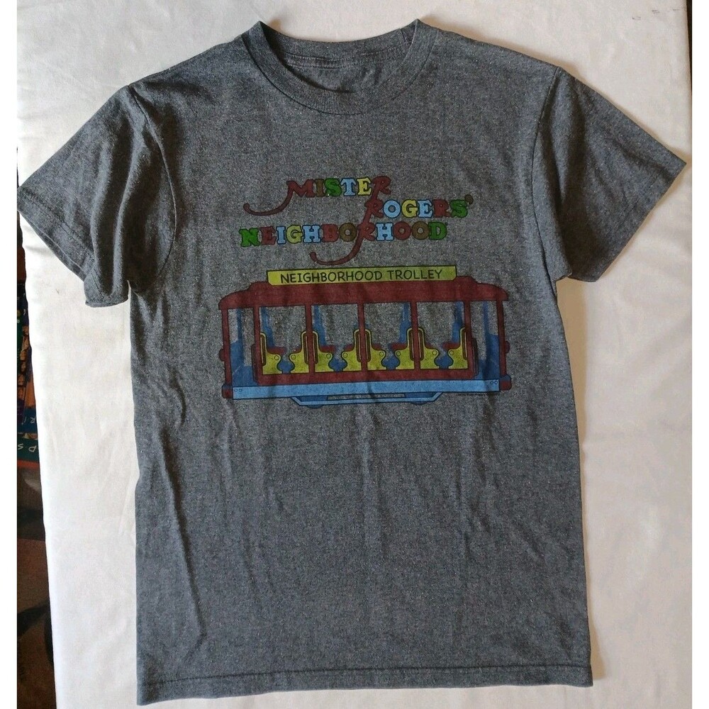Mister Rogers Neighborhood Trolley Graphic T-Shirt Mens Heather Gray Size Med